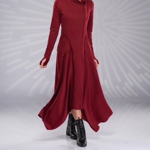 Hoodie Sweatshirt Dress, Hooded Maxi Dress, Long Hooded Dress, Maxi Sweatshirt Dress with Pockets, Zip Dress