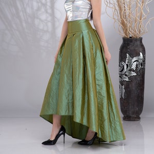 Formal Long Maxi taffeta Skirt, High Waisted Skirt, Wedding Skirt, Bridal Skirt, Green Taffeta Skirt, Asymmetric Skirt