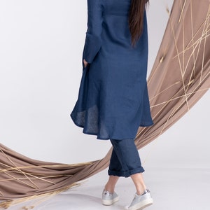 Two Piece Linen Set, Linen Maxi Tunic, Linen Pants image 3