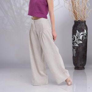 Women's Pleated High Waisted Wide Leg Pants, Belted Palazzo