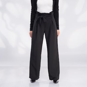 Black High Waisted Trousers Women, Wide Leg Pants, Formal Palazzo Pants