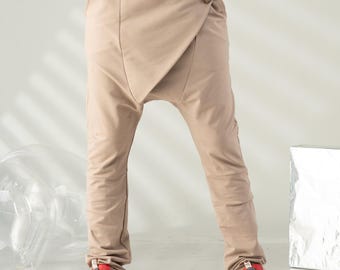 Avant-garde Drop Crotch Pants, Cotton Harem Trousers, Harem Joggers
