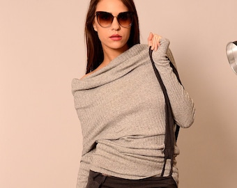 Maglione con spalle scoperte, Maglioni da donna, Camicette donna, Top grigio sexy, Maglioni da donna, Top con spalle scoperte, Pullover grigio, Danellys D18.8.4