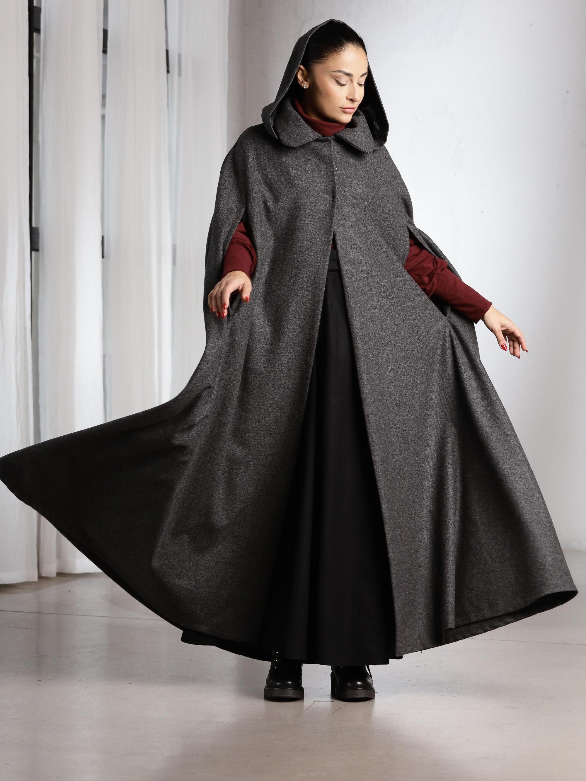 Wool Cape Hood Cape Coat Wool Cloak With Hood, Winter Long Cape Coat, Maxi Hooded Cape Wool Cape Hood Cape Coat Wool Cloak With Hood, Winter Long Cape Coat, Maxi Hooded Cape