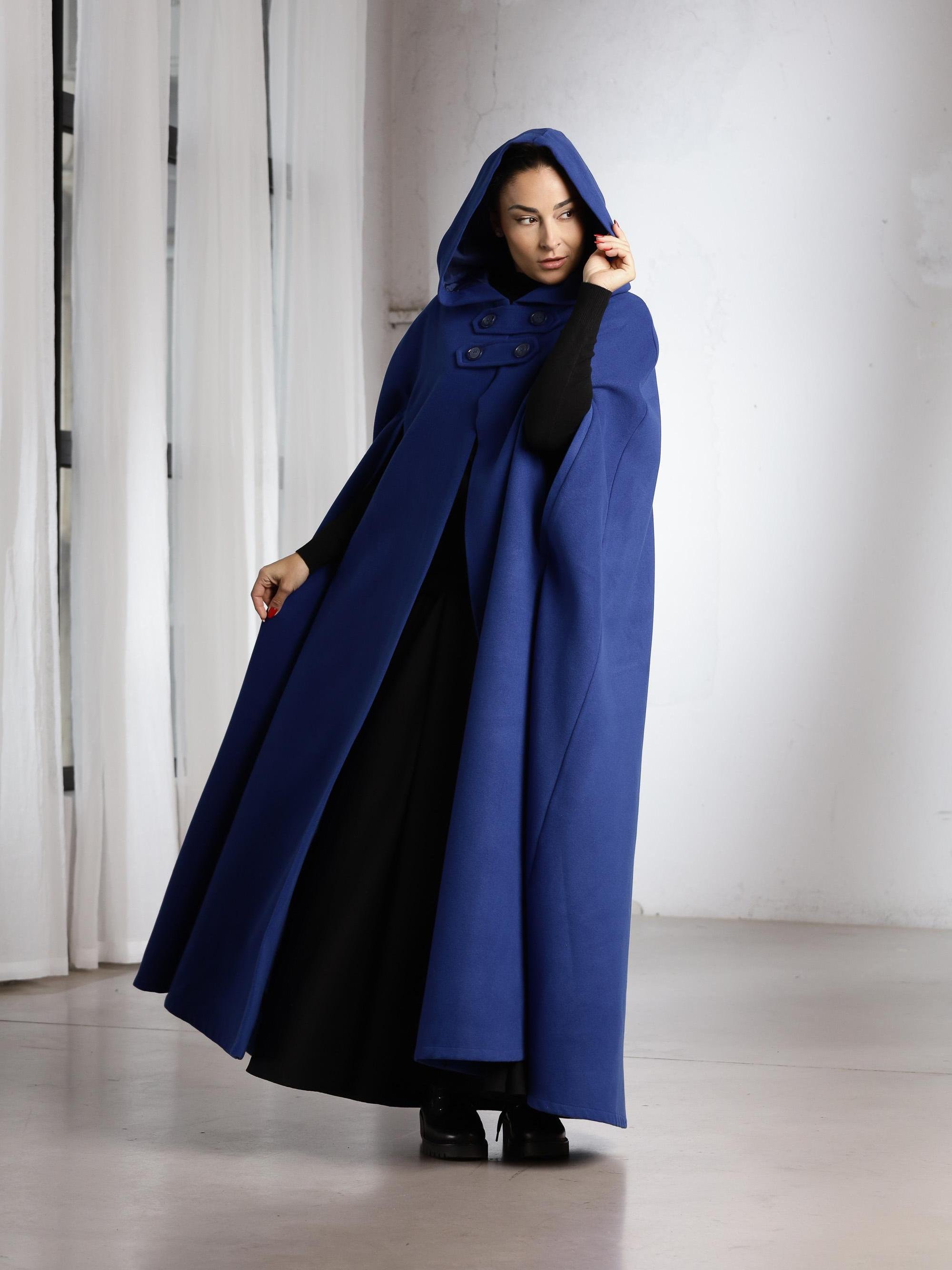 フード付きウールマント、冬用ケープ、ウールケープコート