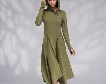 Maxi Sweatshirt Dress, Long Hoodie Sweatshirt Dress, Hooded