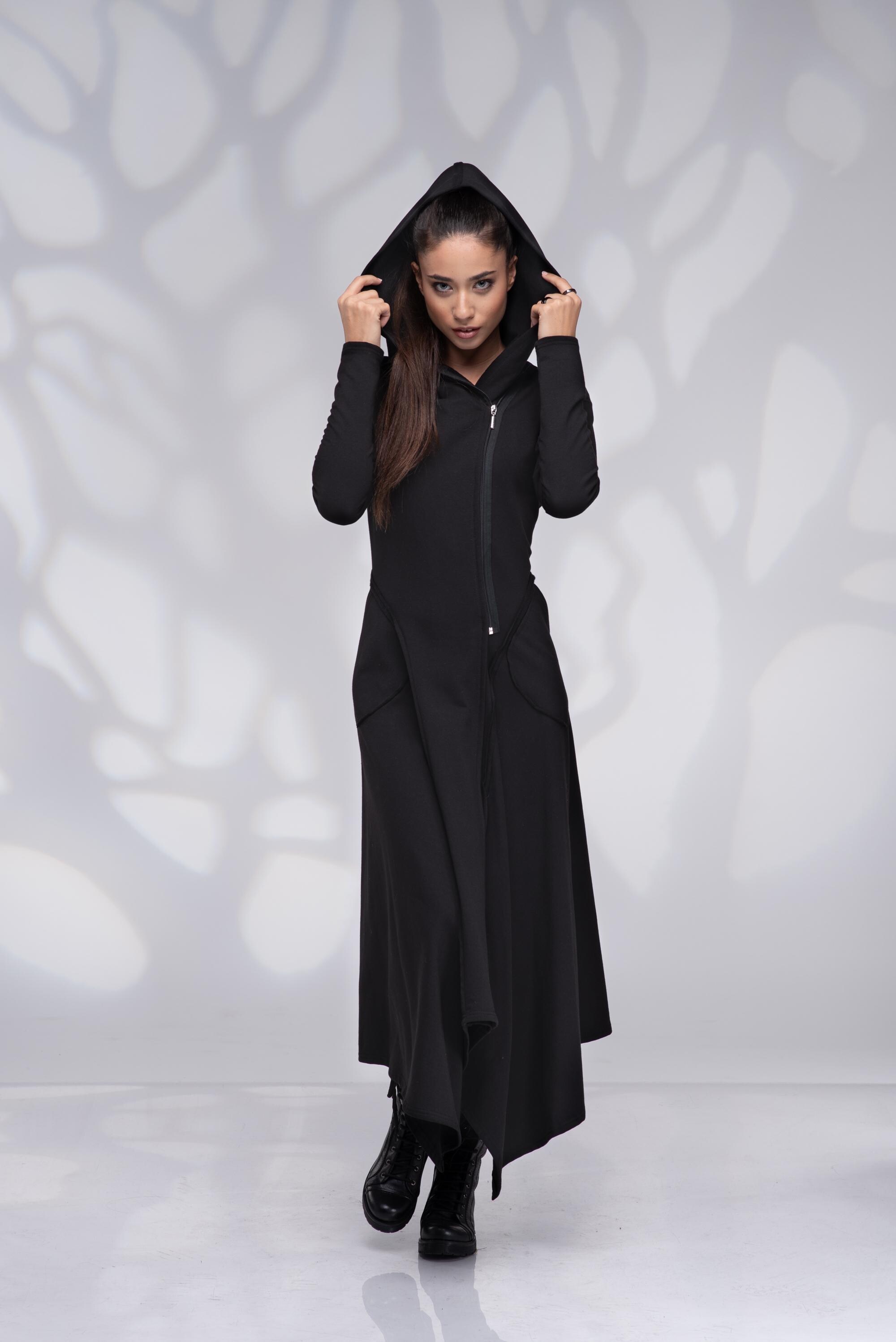 Avant Garde Hooded Dress, Long Hoodie Dress, Sweatshirt