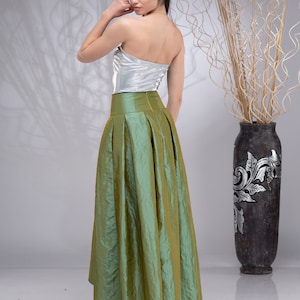 Long Taffeta Skirt for Women, Formal Maxi Skirt, Bridal Skirt, High Waisted Skirt Green (3)