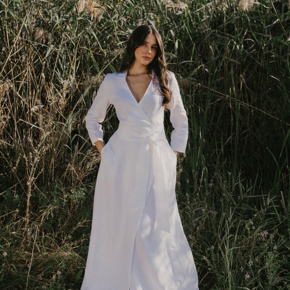 white linen wrap dress Ruffle Romance while customizable length options ensure the perfect fit White Linen Wrap Dress with