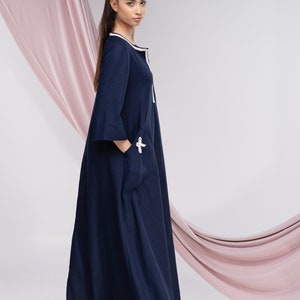 Linne Kaftan Maxiklänning, Broderad Boho Abaya bild 3