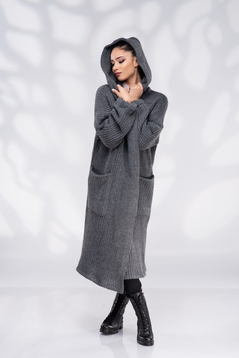 Wool Sweater Coat Cardigan Women Long Hooded Cardigan | Etsy