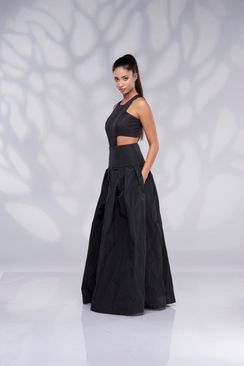 Long Taffeta Skirt for Women, Formal Maxi Skirt, Bridal Skirt, High Waisted Skirt Black (19)