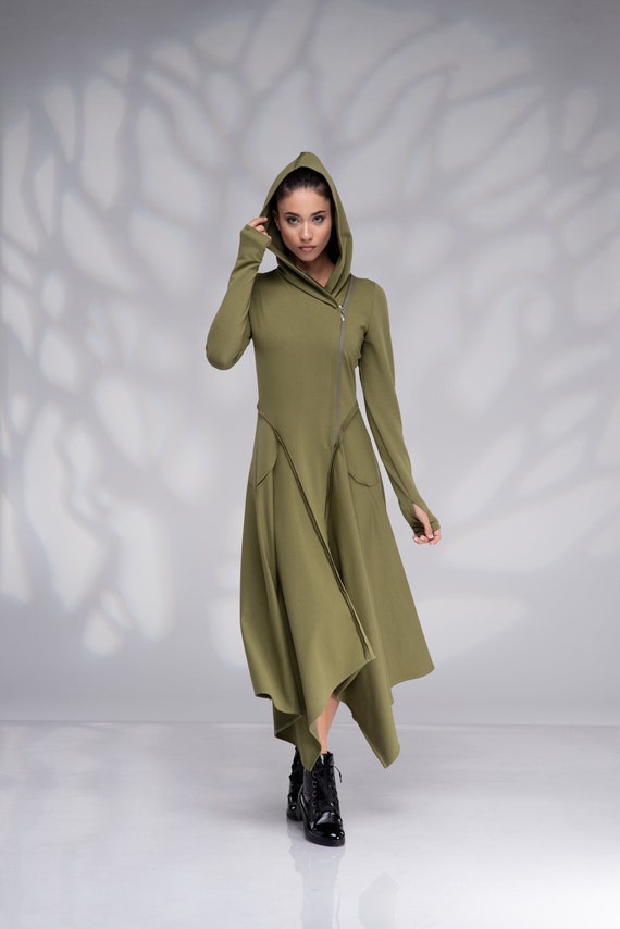 Asymmetrical Hooded Sweatshirt Dress, Winter Hoodie Olive Green Dress -  Etsy Canada