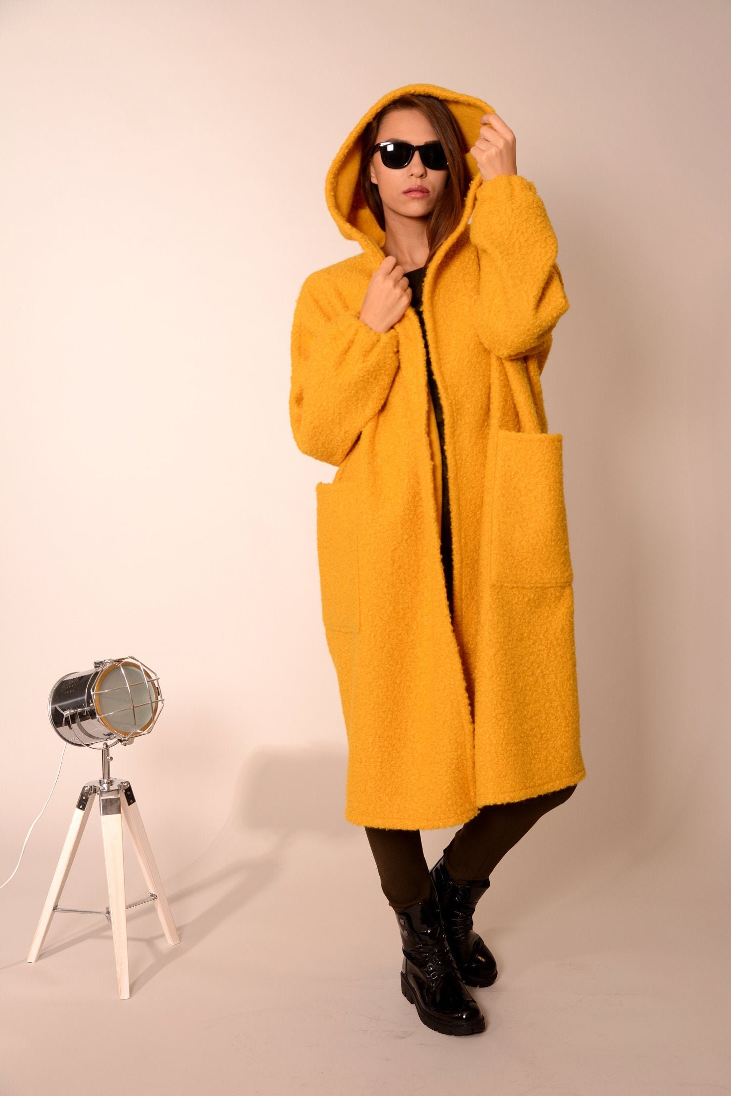 Yellow Coats Women Wool Coat Hooded Oversized Coat Etsy