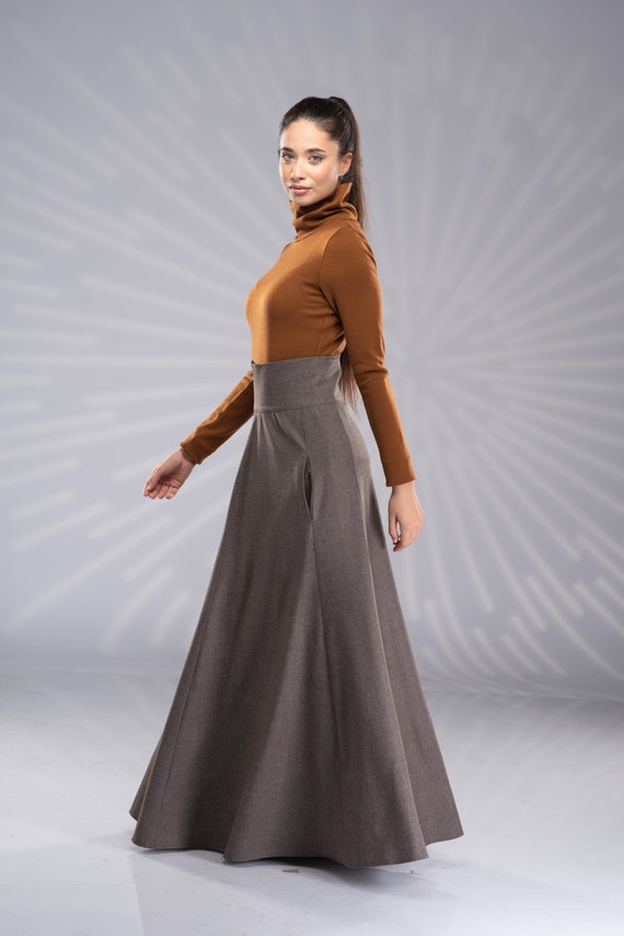 Victorian Walking Maxi Skirt, Long Edwardian High Waist Skirt