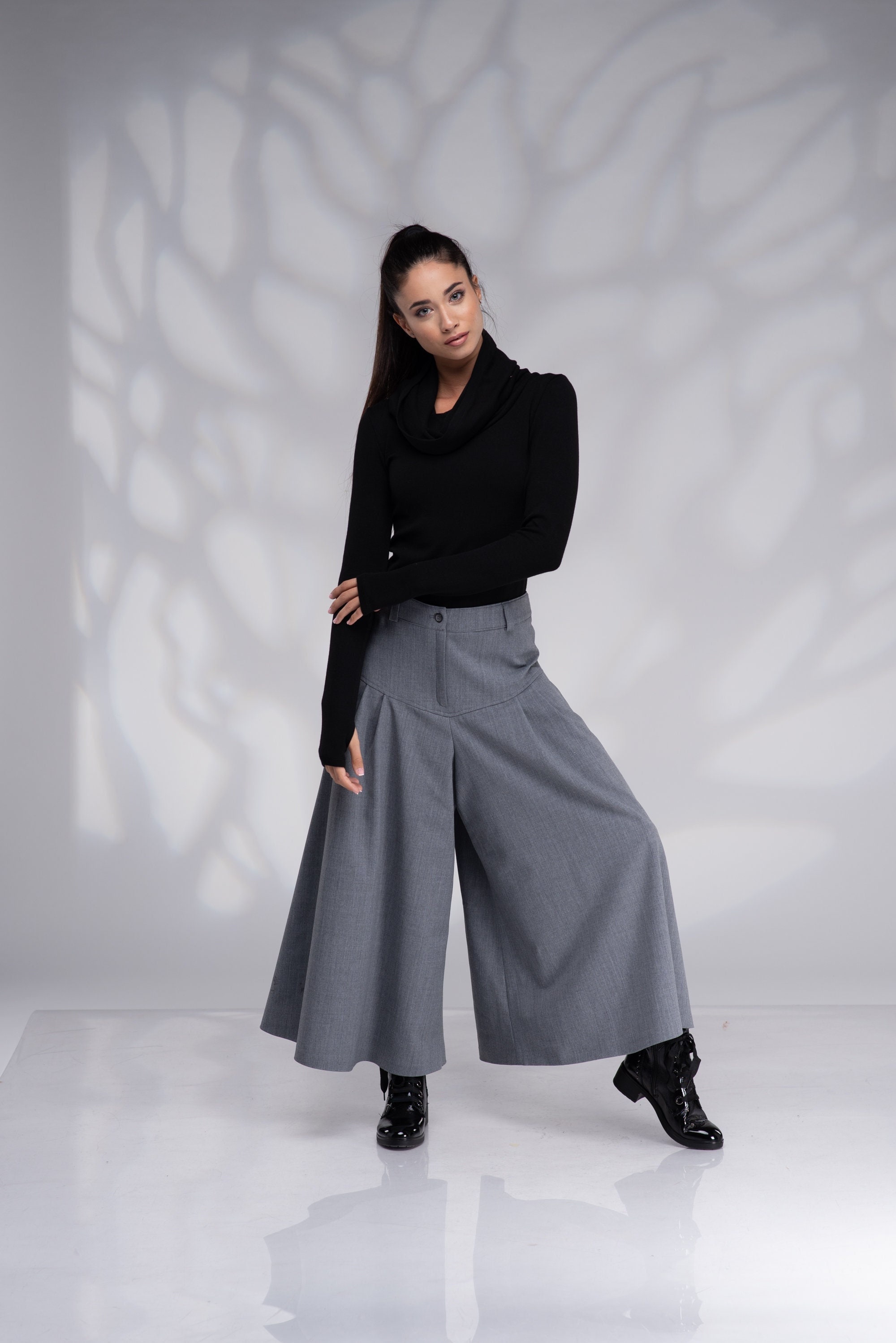 Wool Culottes, Winter Wide Leg Pants, Grey Skirt Pants - Etsy