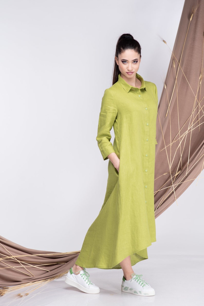 Linen Shirt Dress Linen Button up Dress Women