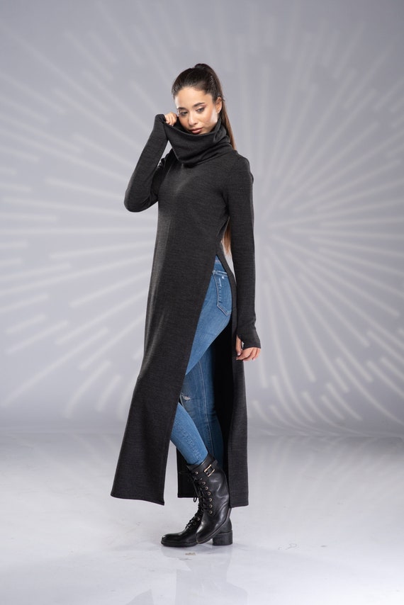 Long Tunic Sweater Dress, Turtleneck Dress, Slit Sweater Dress, Thumb Hole Sweater, Knit Dress, Maxi Sweater Dress - Etsy Long Tunic Sweater Dress, Turtleneck Dress, Slit Sweater Dress, Thumb Hole Sweater, Knit Dress, Maxi Sweater Dress - Etsy