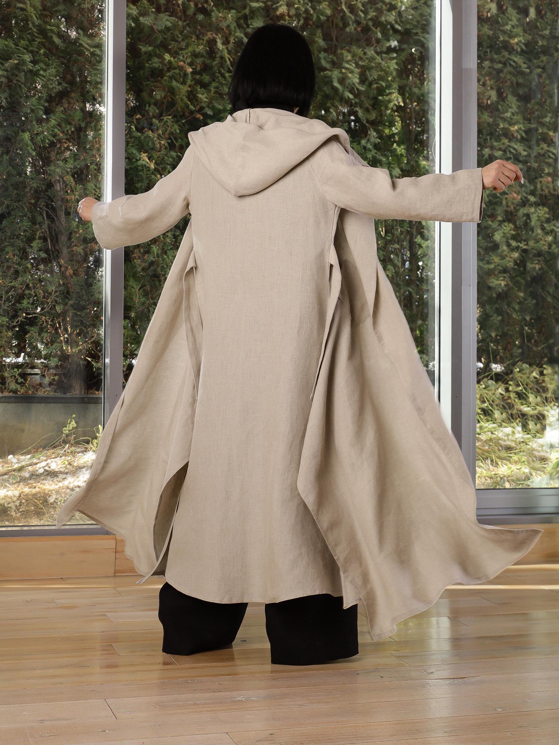 Summer Long Cloak With Hood, Linen Hooded Cardigan, Linen Wrap