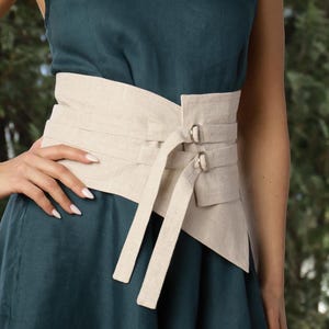 Linen Belt Corset with Ties, Linen Obi Belt, Wide Waist Belt, Wide Obi Sash, Linen Wrap Belt