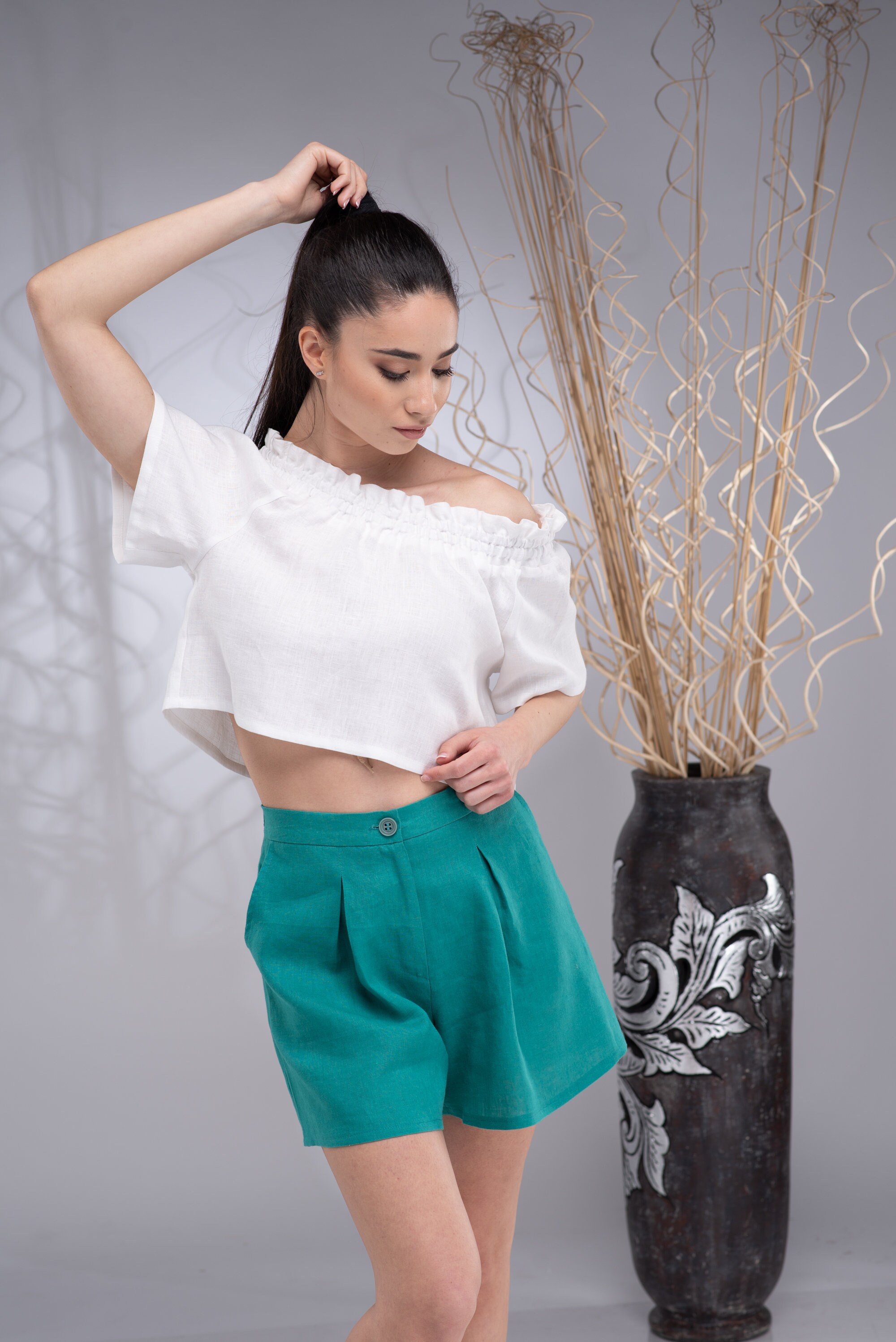 Off Shoulder Linen Top Women Linen Crop Top White Linen | Etsy