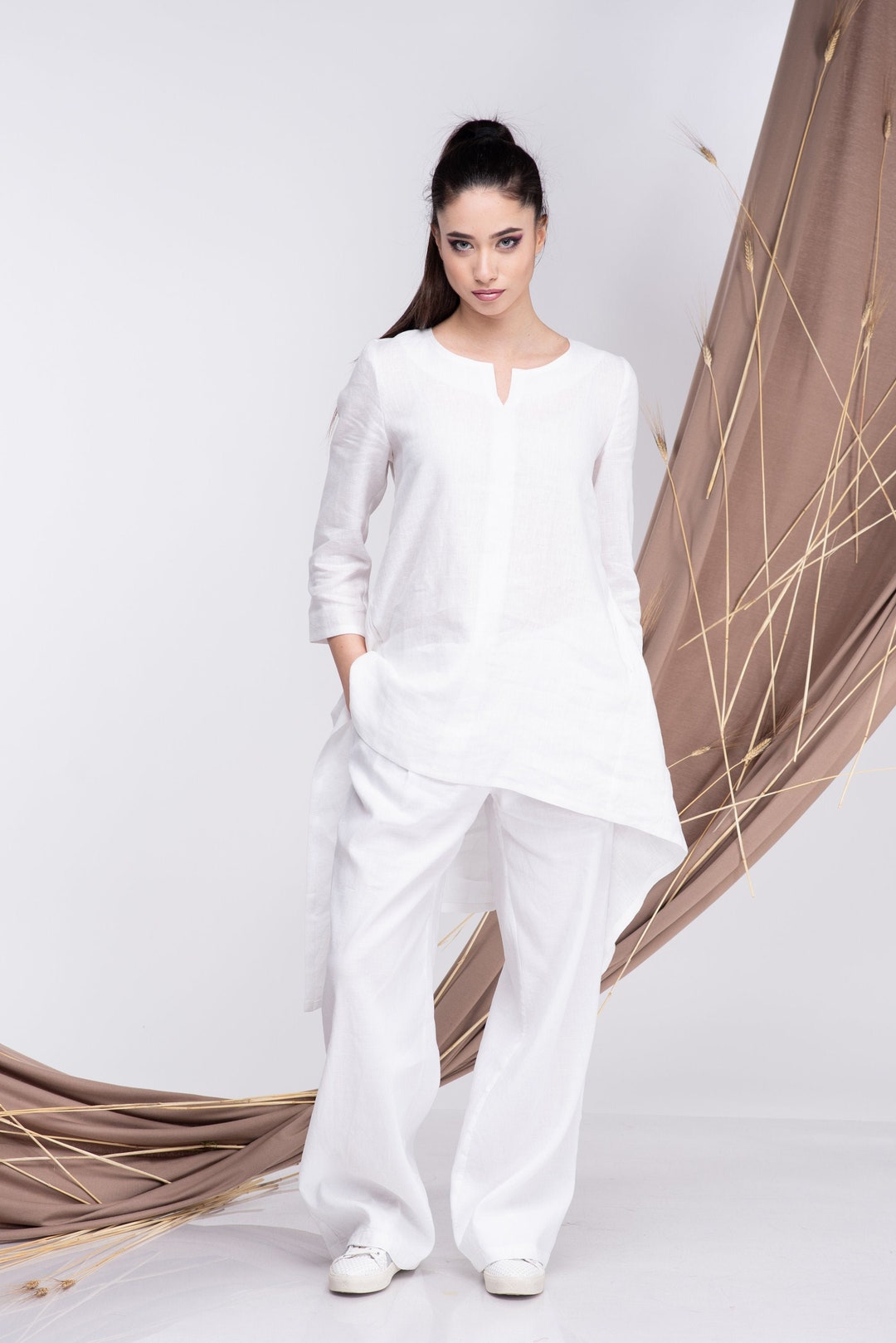 Two Piece Linen Set White, Linen Tunic, Linen Pants - Etsy