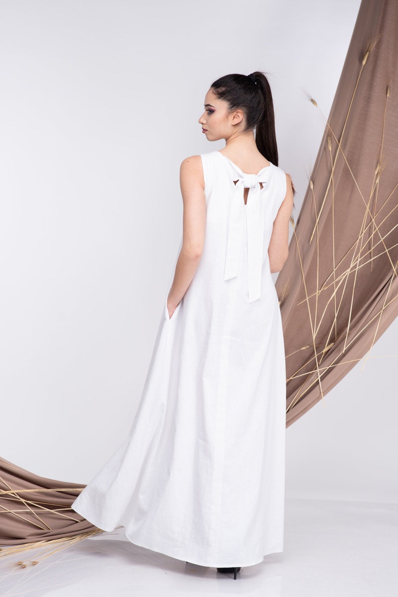 Linen Maxi Dress White, Wedding Dress image 4
