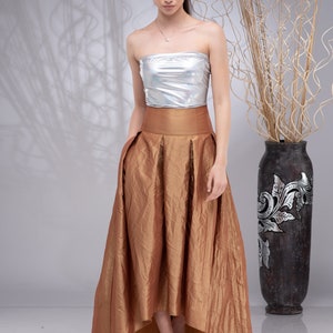 Formele lange maxi rok, hoog getailleerde rok, trouwrok, bruidsrok, blauwe Taffeta rok, asymmetrische rok Gold (15)