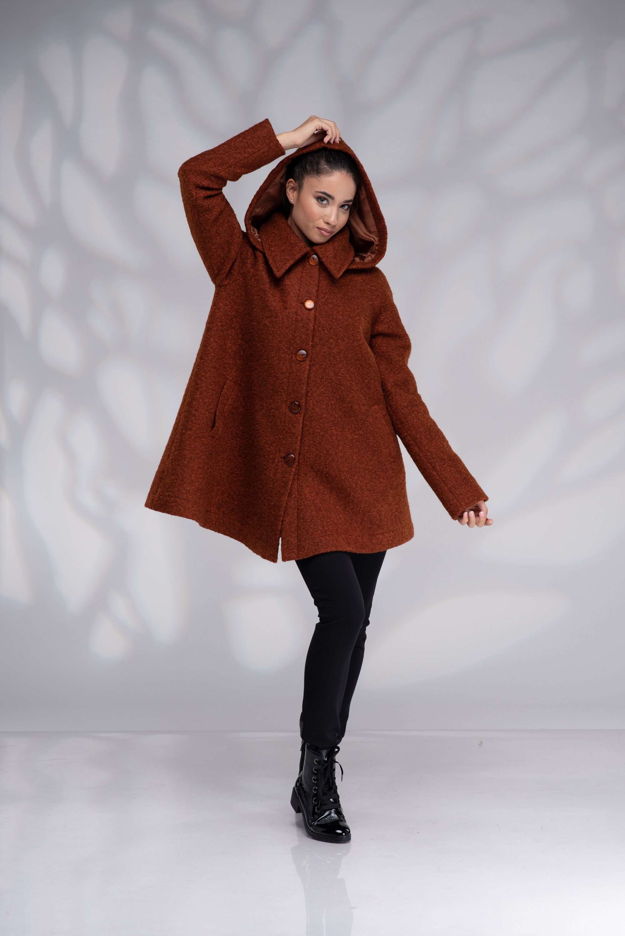Handmade Red Wool Swing Coat with big Hood 0394 Handmade Red Wool Swing Coat with big Hood 0394
