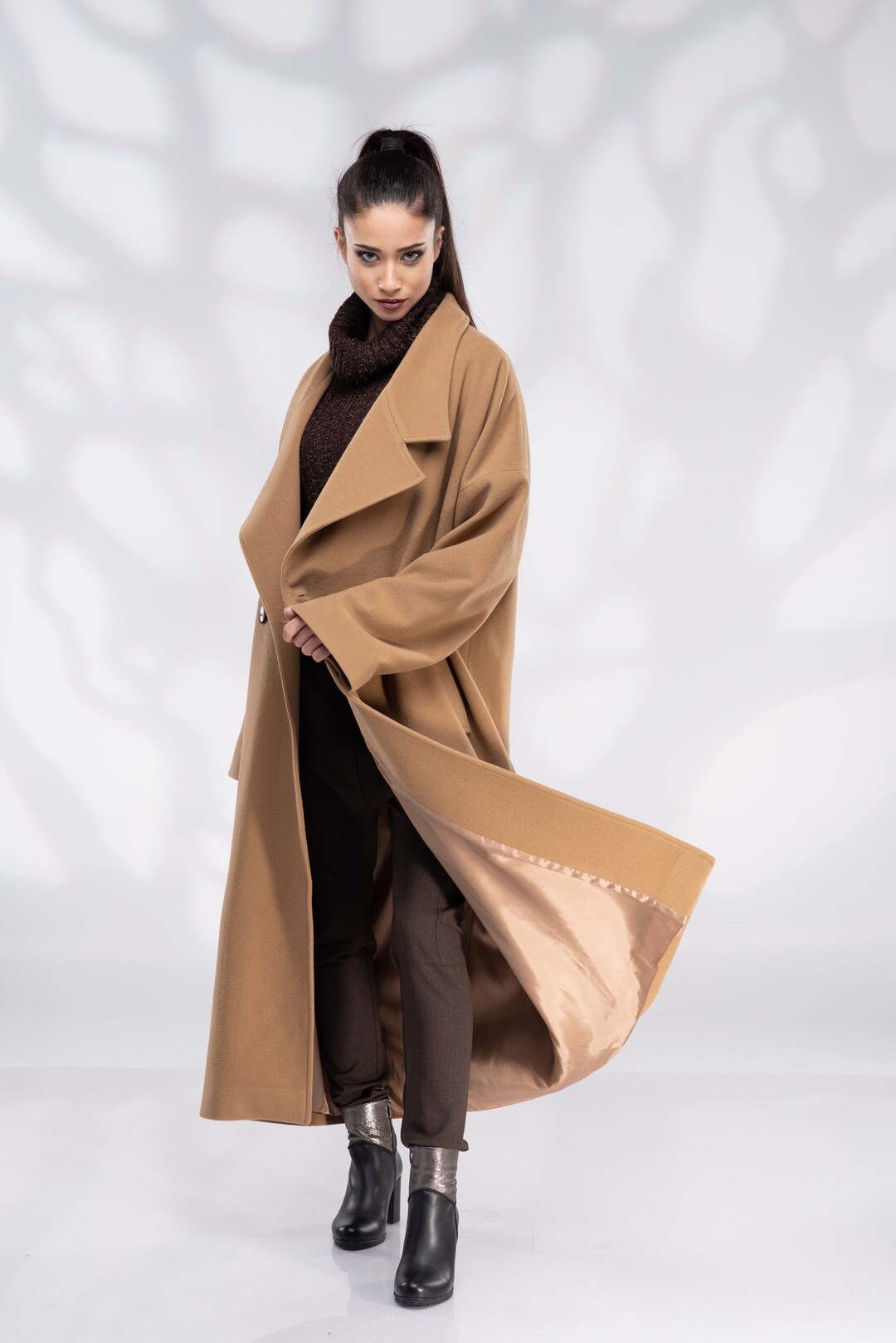 Wool Coat Women, Camel Oversized Coat, Long Winter Coat, Plus Size Coat, Warm Cashmere Coat