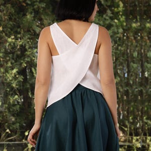 Linen Crop Top Cross Back, Linen Tank Top Sleeveless, Linen Top Open Back