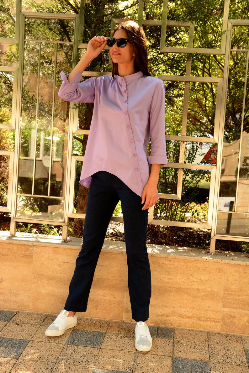 Asymmetrical Top Plus Size Shirt Collar Shirt Women Blush Purple Womens Shirt Loose Shirt Purple Blouse Tunic Tops Danellys D17.05.05