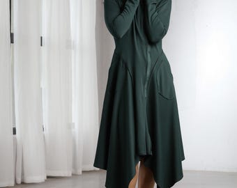 Xuan2Xuan3 Women's Hoodie Dress - Long Sleeve Knee-Length Sweatshirt Dress (Army Green, X-Large) - View #10