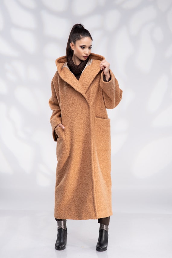lana mujer camello abrigo con capucha - Etsy México