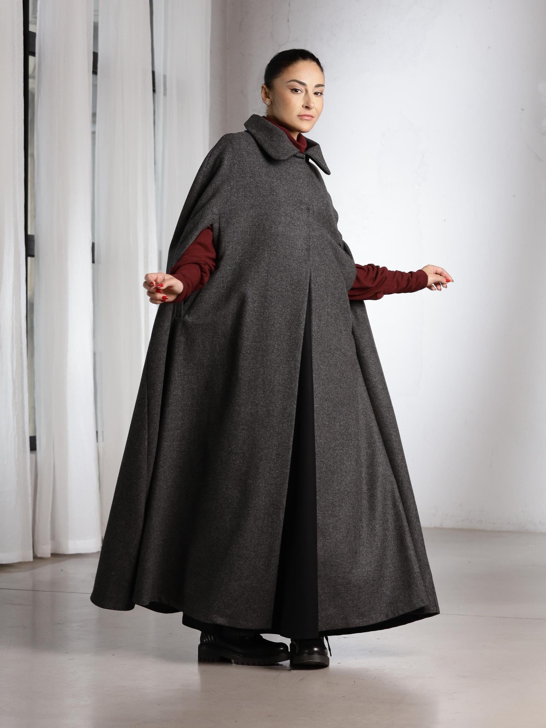 Wool Cloak, Wool Cape Coat, Long Winter Cape, Maxi Coat Women