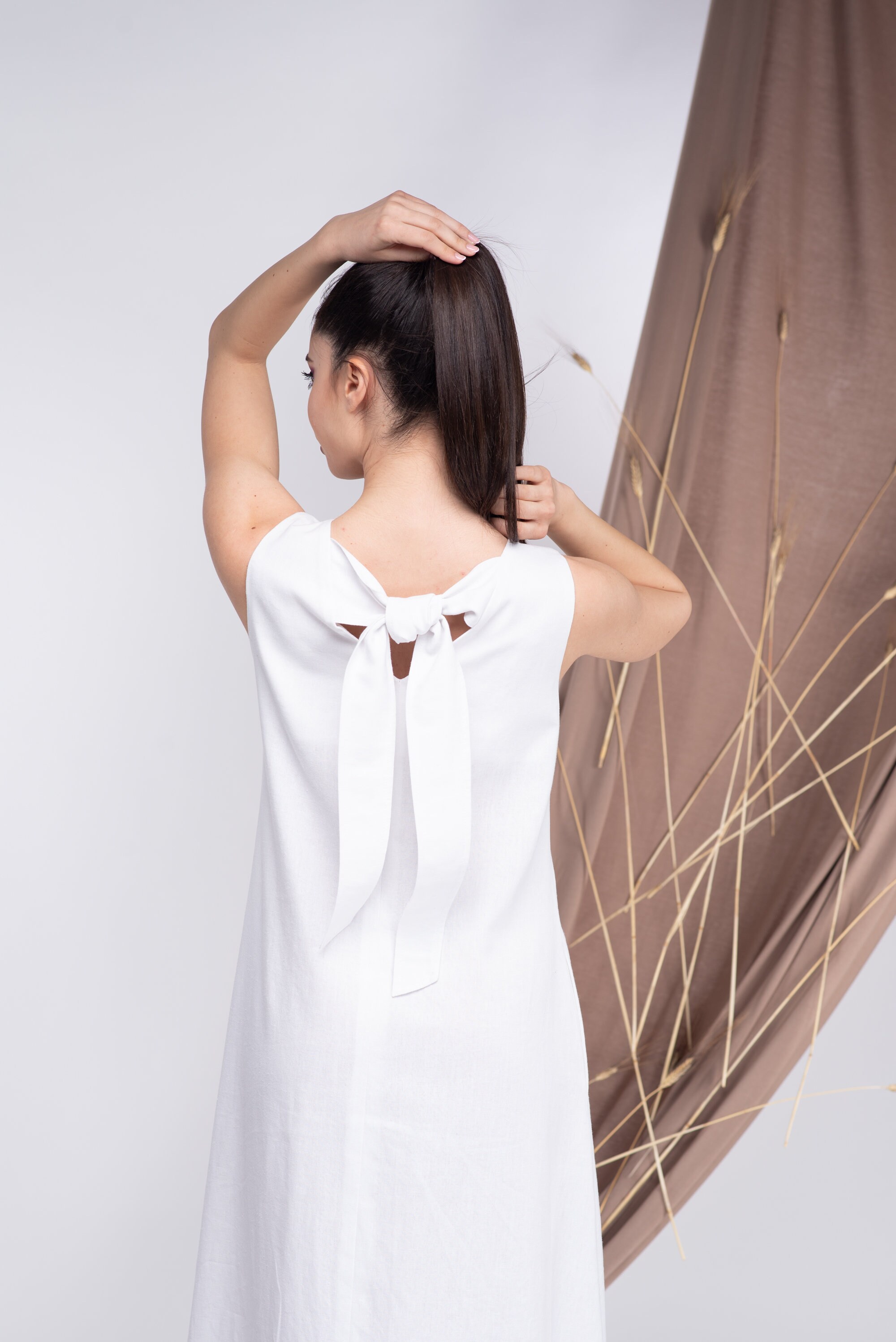 Linen Sleeveless Maxi Summer Long Dress White (6) / L / 100% Linen