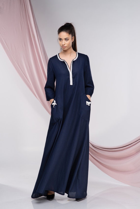Linen Kaftan Maxi Dress, Linen Dress Women, Linen Abaya for Women