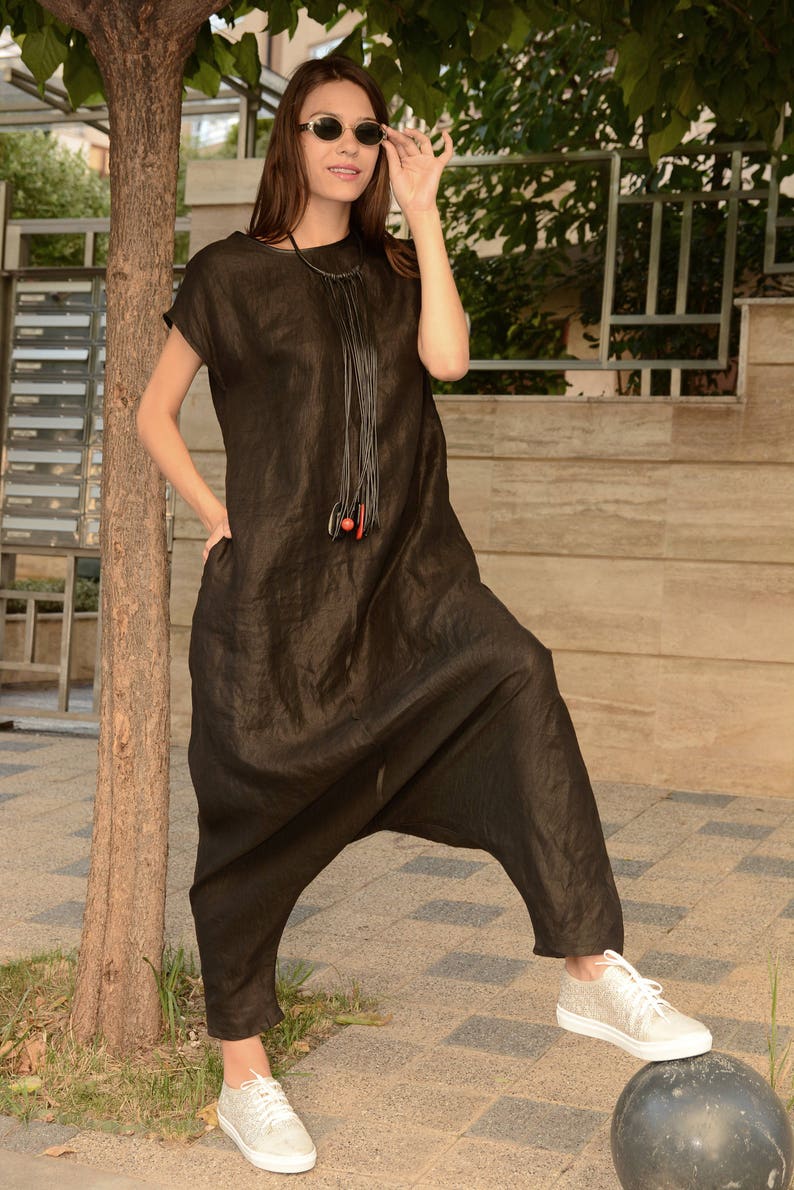 Linen Jumpsuit Women Harem Jumpsuit Linen Overalls Plus Etsy UK