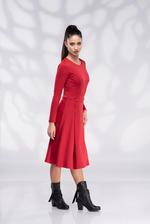 Vestido rojo de invierno vestido midi de grande - Etsy España