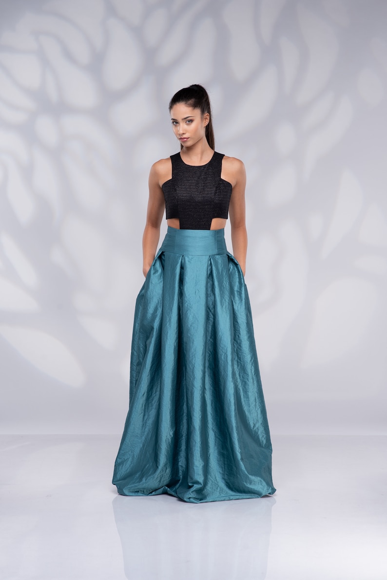 Long Taffeta Skirt for Women, Formal Maxi Skirt, Bridal Skirt, High Waisted Skirt image 3