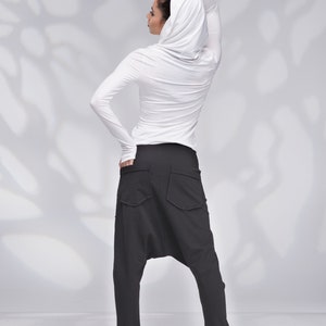 Black Harem Pants Women, Drop Crotch Pants, Womens Baggy Pants, Yoga Pants, Low Crotch Pants image 3