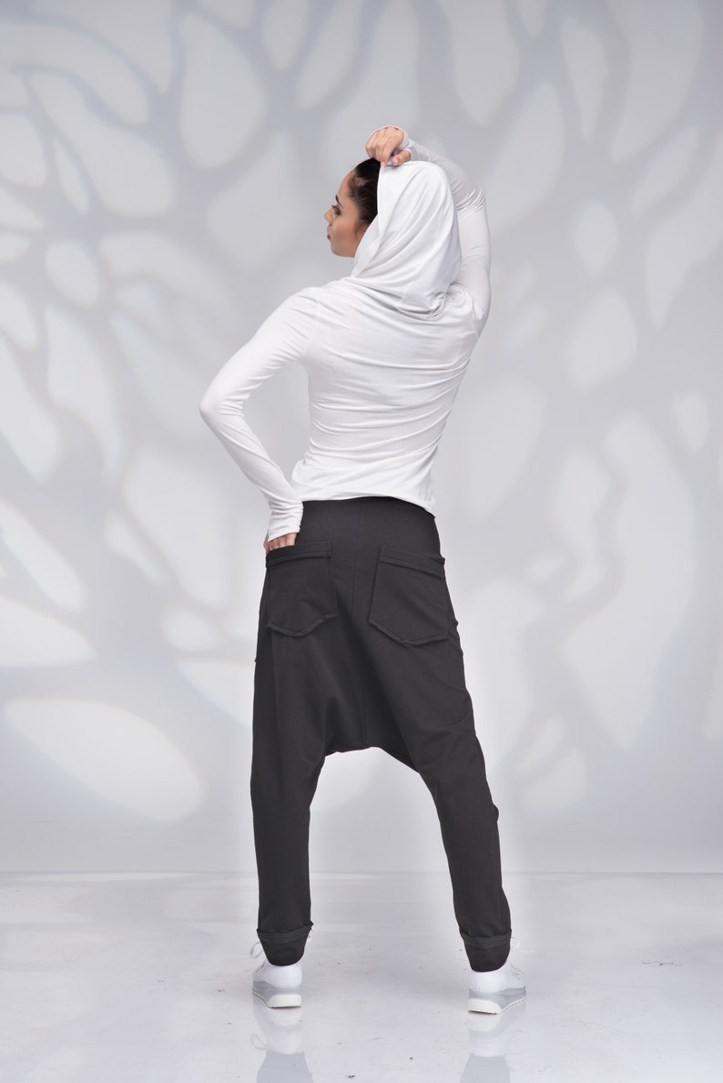 Black Harem Pants Women, Drop Crotch Pants, Womens Baggy Pants, Yoga Pants, Low Crotch Pants image 3