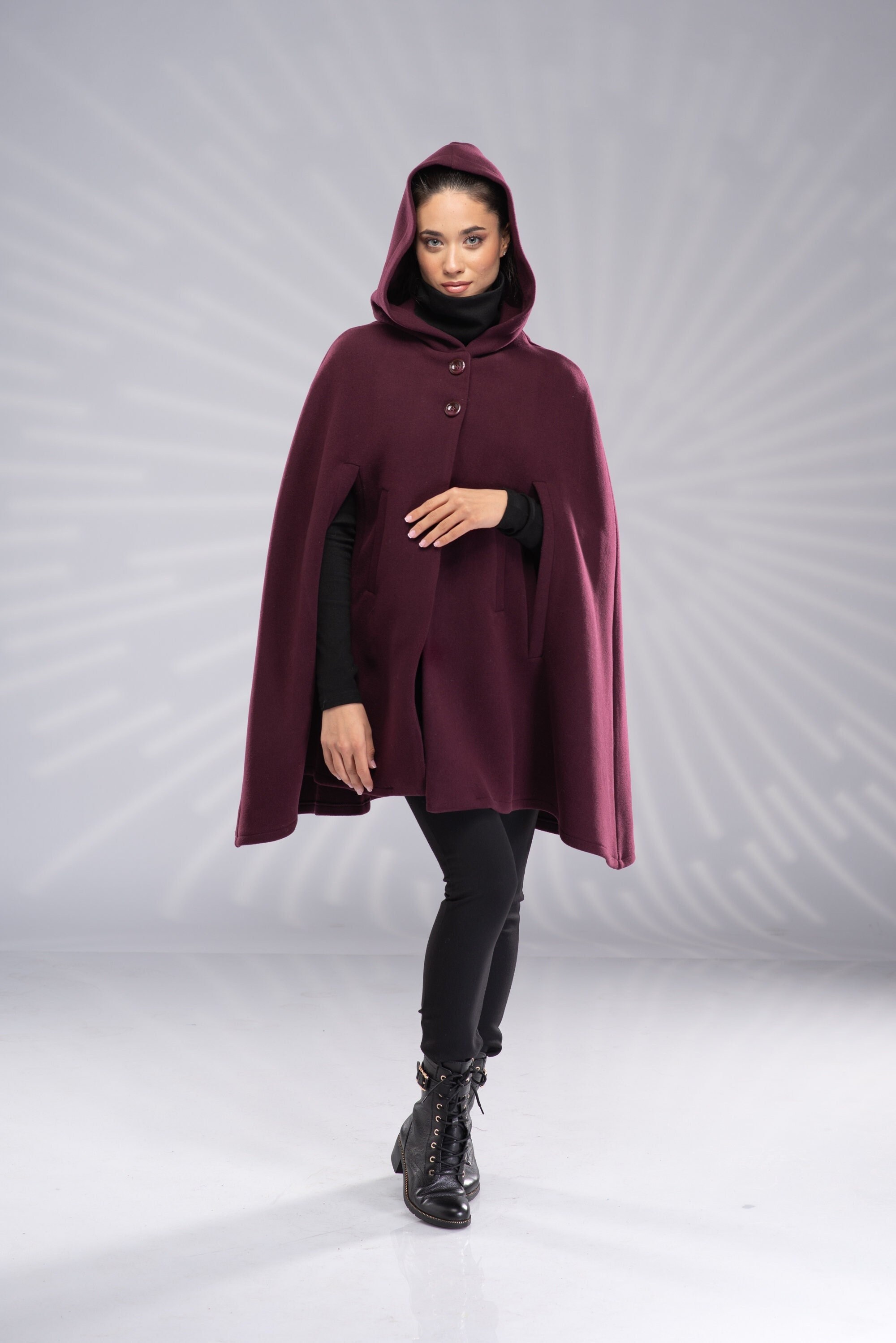 Wool Hooded Cape Coat, Winter Short Hooded Cloak, Hooded Wool Hooded Cape Coat, Winter Short Hooded Cloak, Hooded