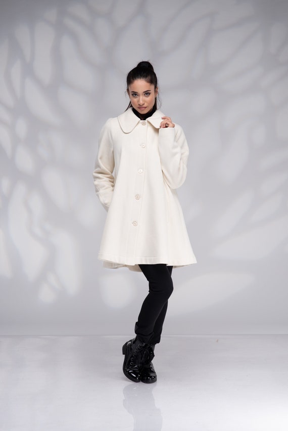 Wool Swing Coat Women, Winter Coat Plus Size, White Coat With Lining, Short  Warm Coat 