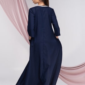 Linne Kaftan Maxiklänning, Broderad Boho Abaya bild 5