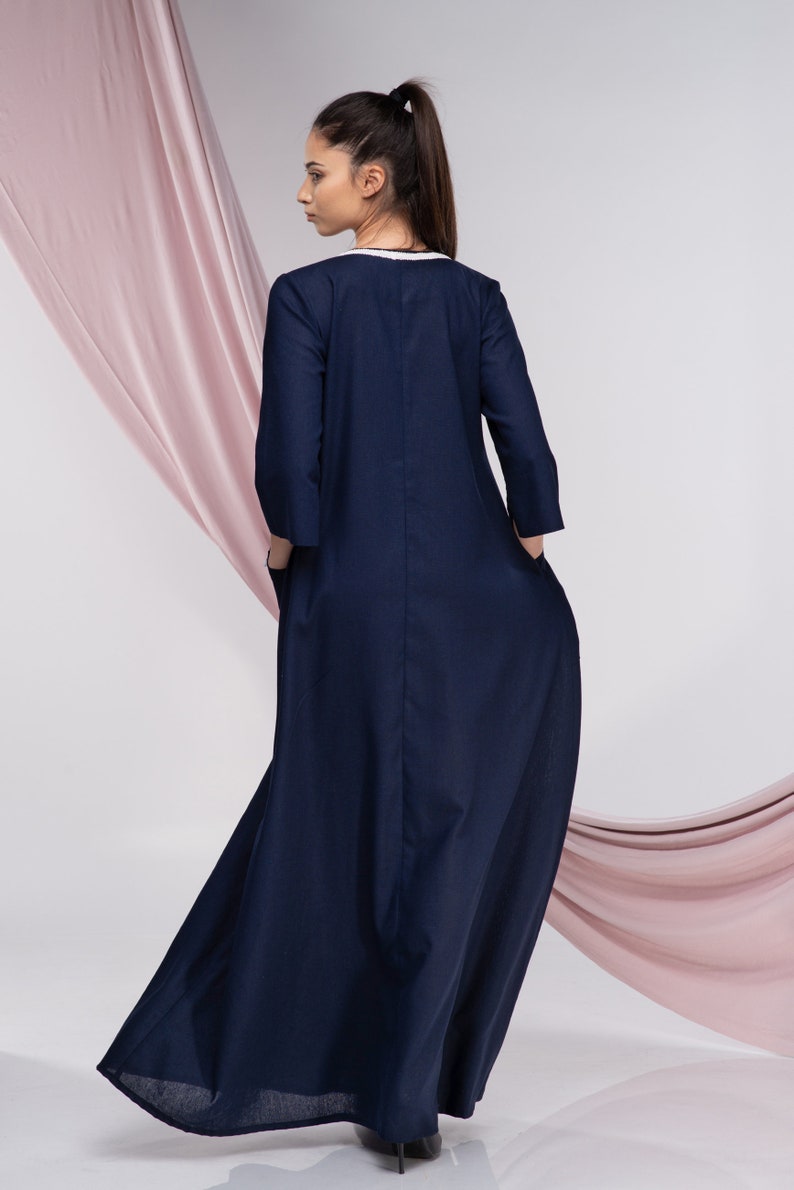 Linne Kaftan Maxiklänning, Broderad Boho Abaya bild 5