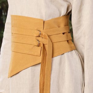 Linen Obi Belt Corset, Wide Waist Belt Linen, Linen Wrap Belt with Ties,  Wide Obi Sash,