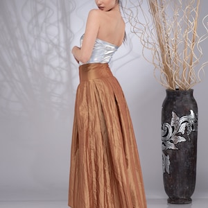 Long Taffeta Skirt for Women, Formal Maxi Skirt, Bridal Skirt, High Waisted Skirt Gold (15)