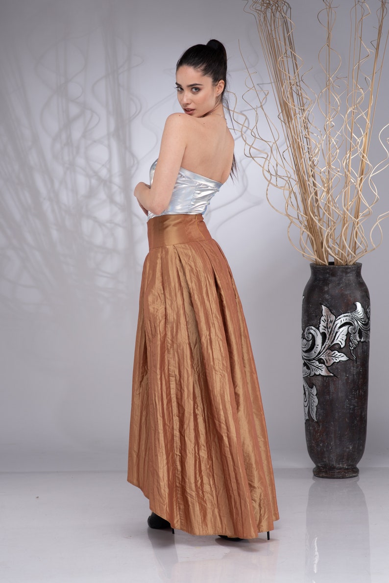 Long Taffeta Skirt for Women, Formal Maxi Skirt, Bridal Skirt, High Waisted Skirt Gold (15)