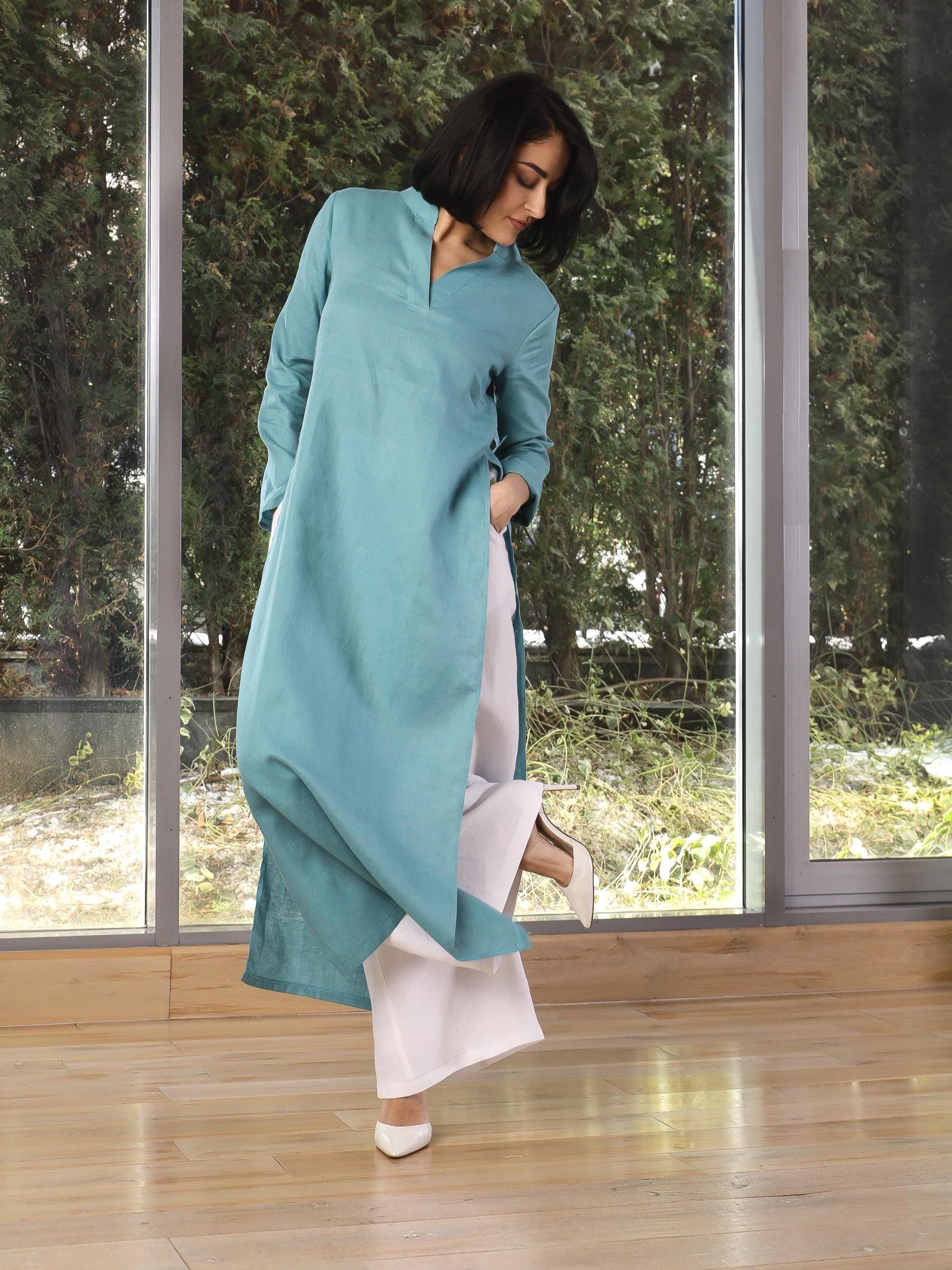 Long Linen Tunic Dress With Two Side Slit, Maxi Linen Shirt - Etsy